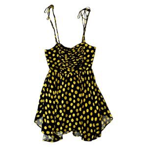 Urban Outfitters Polka Dot Romper Dress Black & Yellow, Adjustable Straps Size M